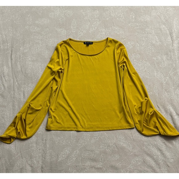 INC Bell Sleeve Top Gold Long Sleeve Blouse Party Cocktail Top‎ Size M - Picture 1 of 4